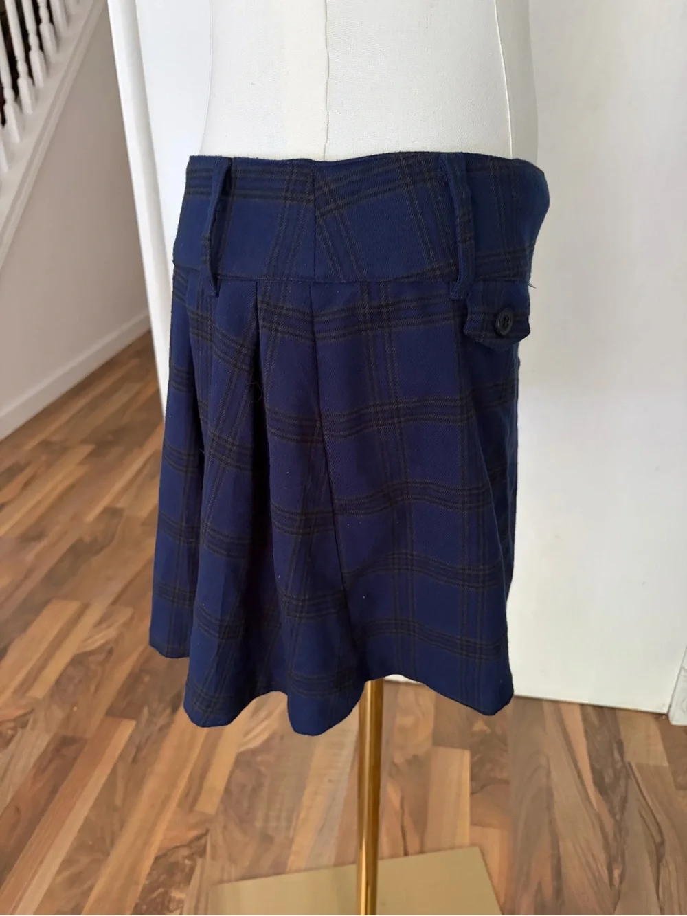 Dark Navy / Gray Plaid Wrap Mini Skirt, Soft, Large, EUC